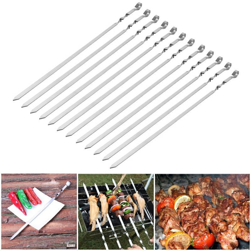 Flat Stainless Steel BBQ Skewers (12 Pack)