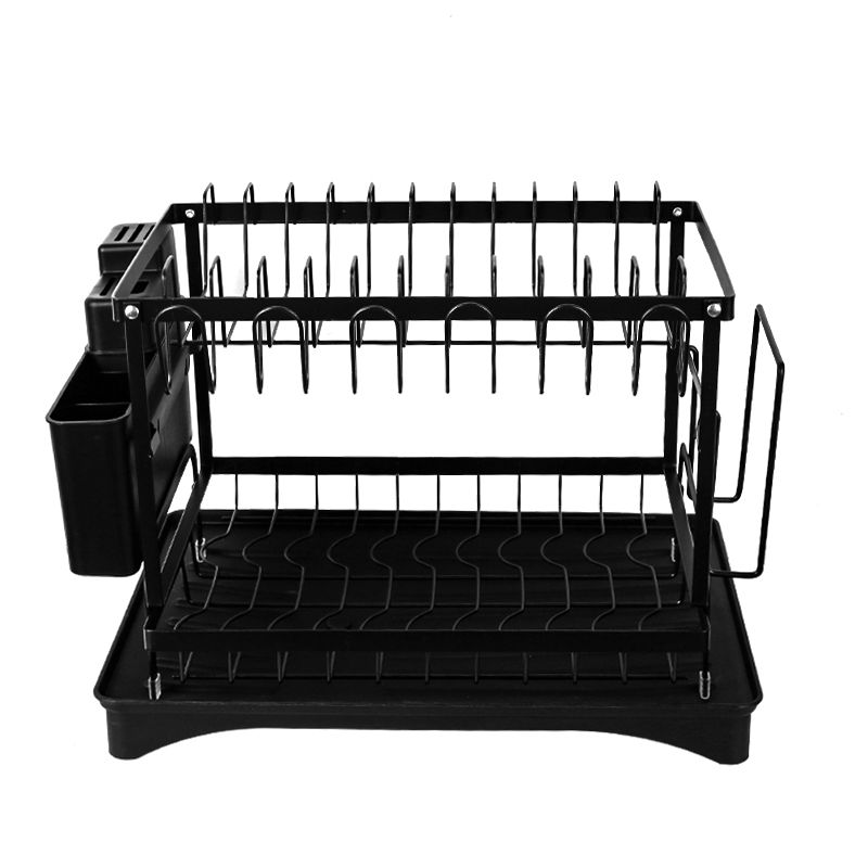 2-Tier Dish Rack with Drip Tray, Black