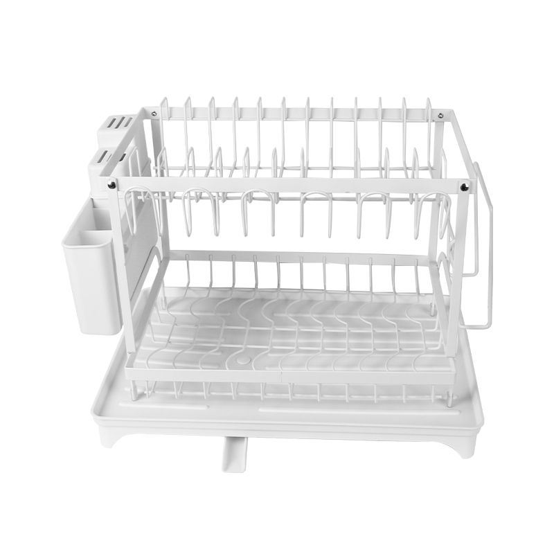 2-Tier Dish Rack with Drip Tray, White