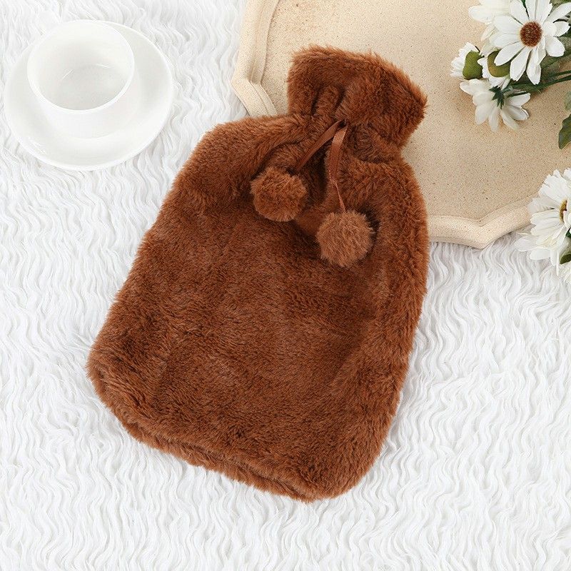 Large 2L Hot Water Bottle with Plush Cover, Coffee