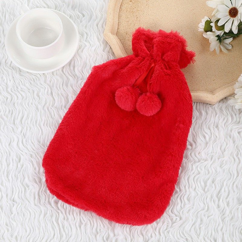 Large 2L Hot Water Bottle with Plush Cover, Red