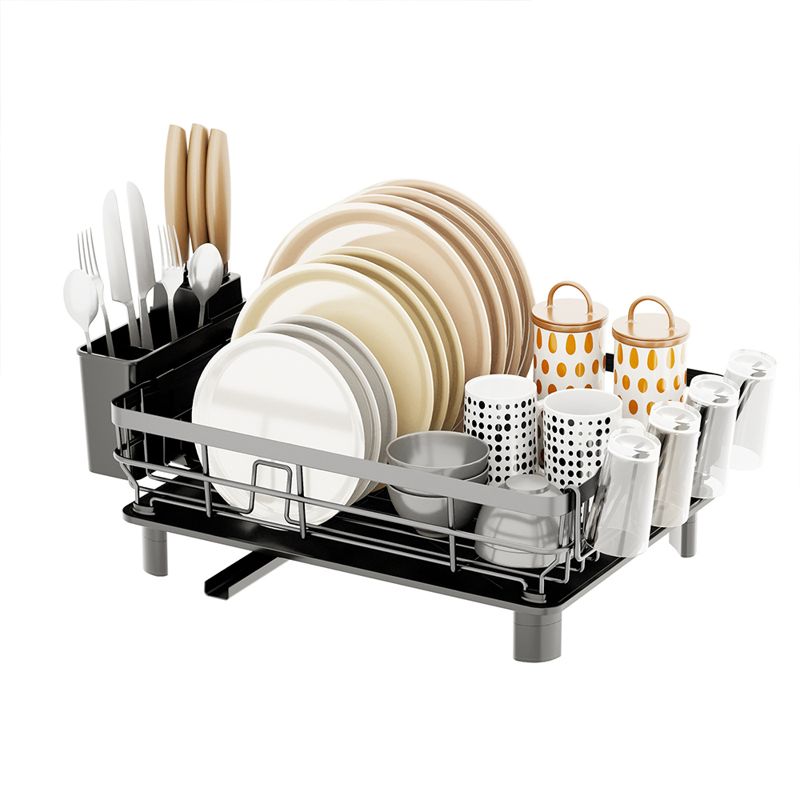 Stainless Steel Dish Rack with Drip Tray, Grey