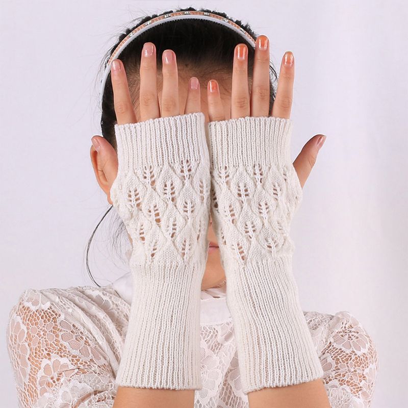Knitted Fingerless Arm Warmers, White