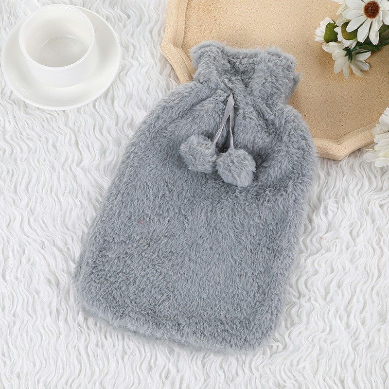 Large 2L Hot Water Bottle with Plush Cover, Grey