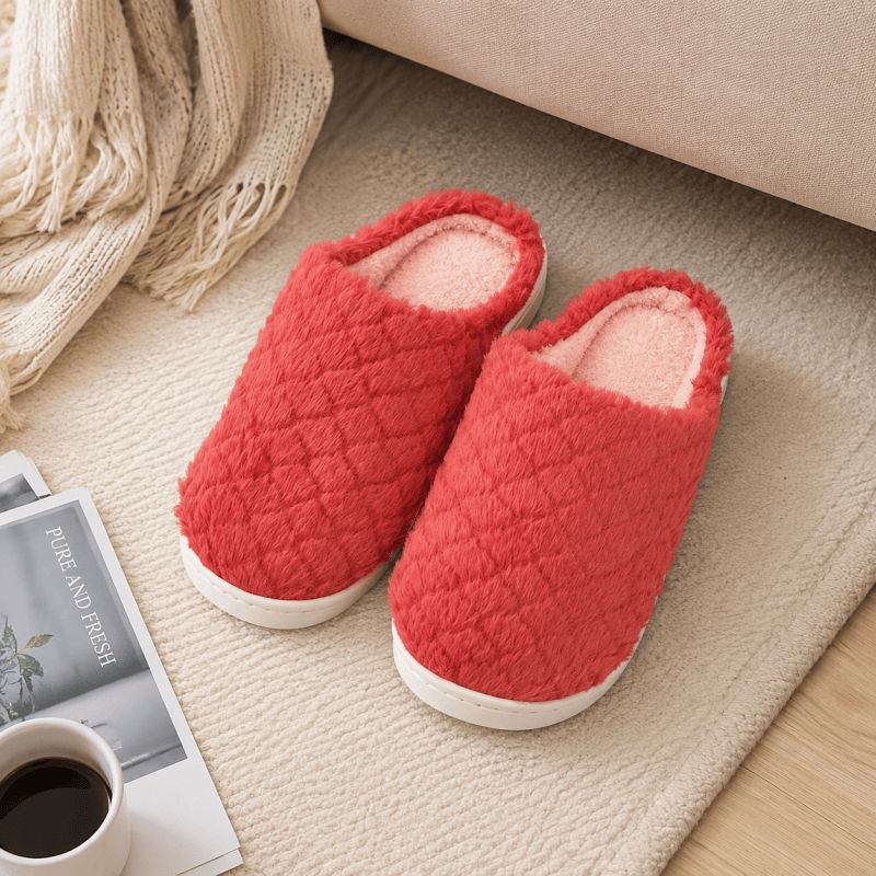 Women's Fluffy House Slippers, Red